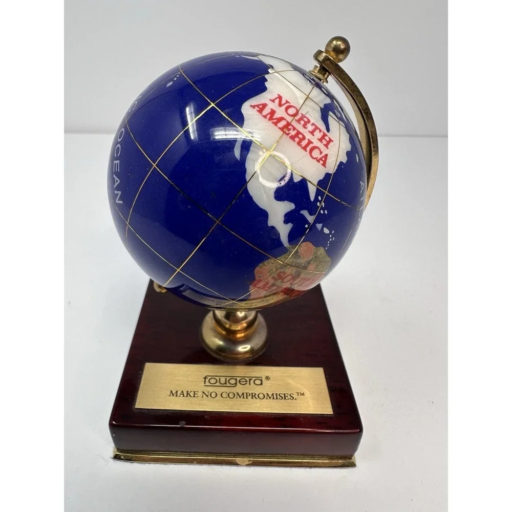 Fougera Pharmaceutical Lapis Lazuli Brass Desk Accent World Globe